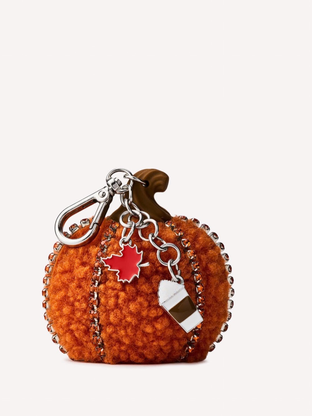 Plush Pumpkin Keychain with Maple Charm - Orange